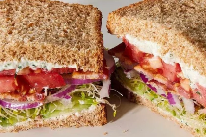 Delicious tomato and cucumber sandwich on whole grain bread
