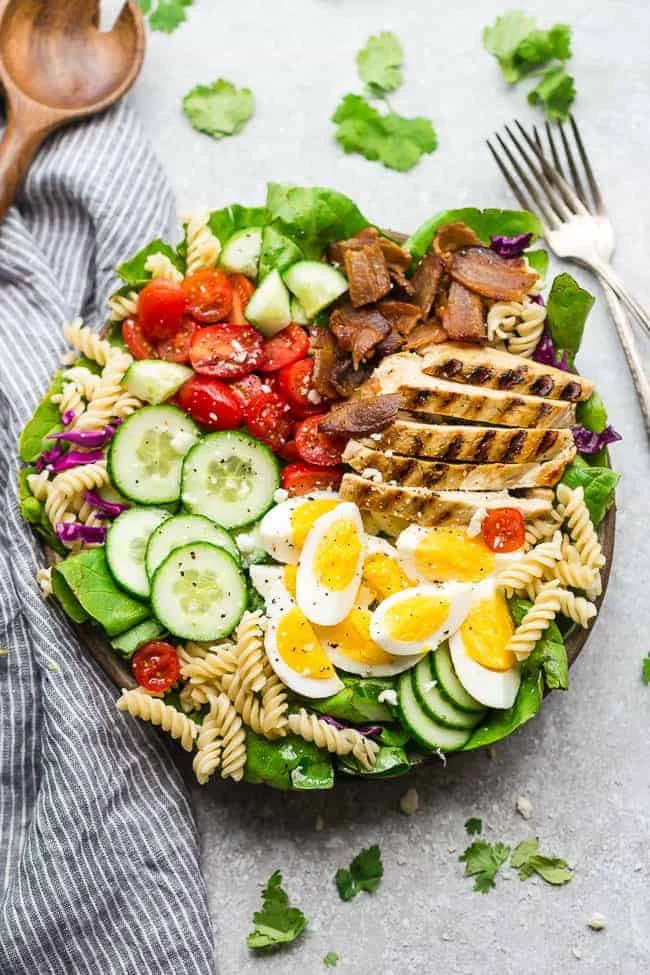Balsamic Chicken Cobb Salad with fresh ingredients and a tangy dressing