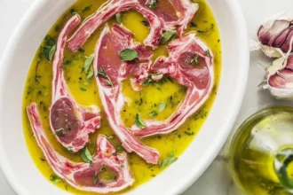 Bowl of Greek Style Marinade with herbs and spices for grilling meats.