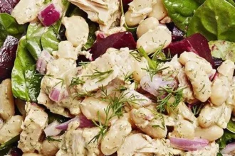 Tuna Salad with Cannellini Beans served in a bowl, healthy and vibrant dish