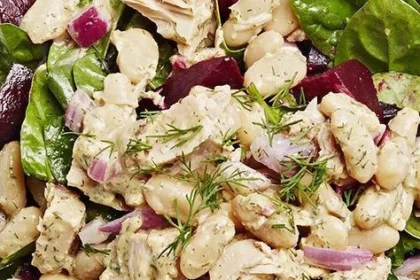Tuna Salad with Cannellini Beans served in a bowl, healthy and vibrant dish