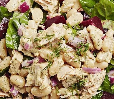 Tuna Salad with Cannellini Beans served in a bowl, healthy and vibrant dish