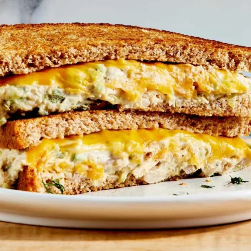 Tuna melt sandwich with white beans on toasted bread