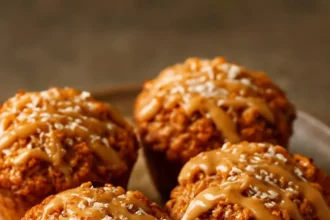 Chai-spiced carrot muffins topped with oat streusel fresh from the oven