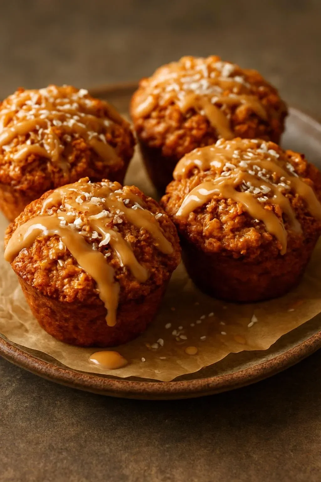 Chai-spiced carrot muffins topped with oat streusel fresh from the oven