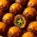 Cheddar-Jalapeño Meatball Poppers served on a plate, garnished for flavor.