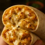 Cheesy garlic chicken wraps with fresh ingredients wrapped in a tortilla