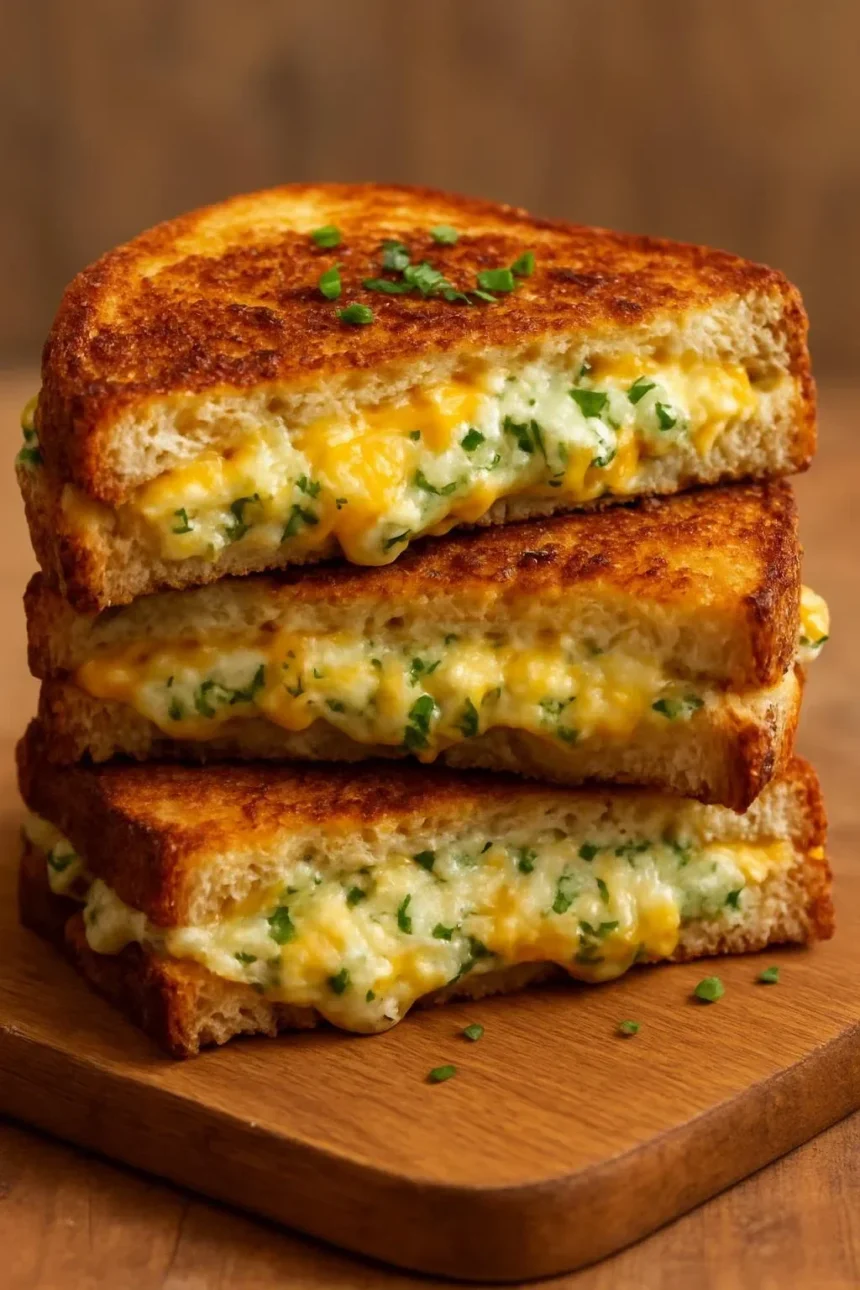 Cheesy zucchini, spinach, and pepper jack grilled sandwich on a plate