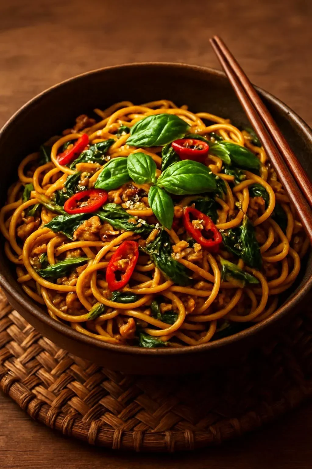 Delicious Chicken Lo Mein stir-fry made with fresh ginger and colorful veggies