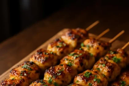 Cowboy butter chicken skewers ready for grilling with spices and herbs.