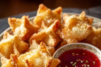 Crispy Crab Rangoon served with sweet and sour sauce