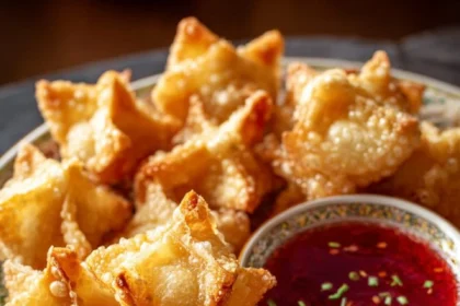 Crispy Crab Rangoon served with sweet and sour sauce