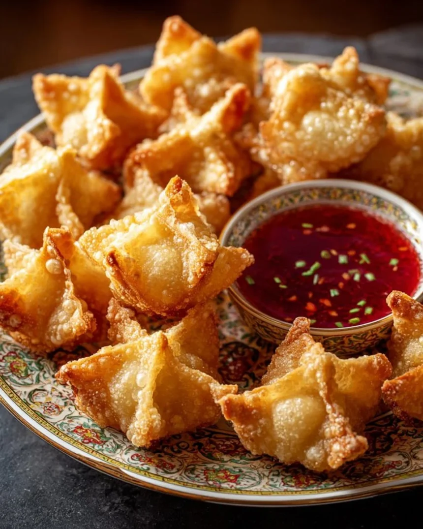 Crispy Crab Rangoon served with sweet and sour sauce