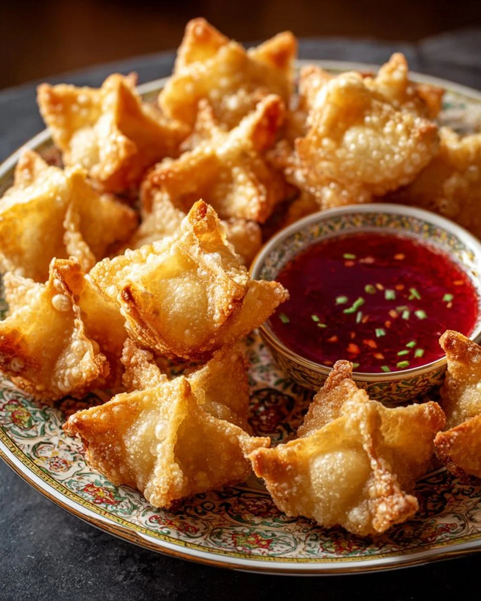 Crispy Crab Rangoon served with sweet and sour sauce