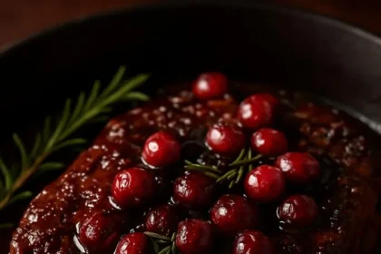 Cranberry Balsamic Ribeye Roast served on a festive table