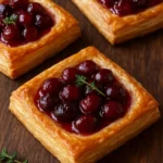 Cranberry Brie Puff Pastry bites on a festive platter