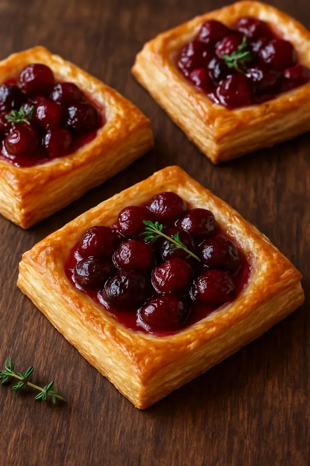 Cranberry Brie Puff Pastry bites on a festive platter