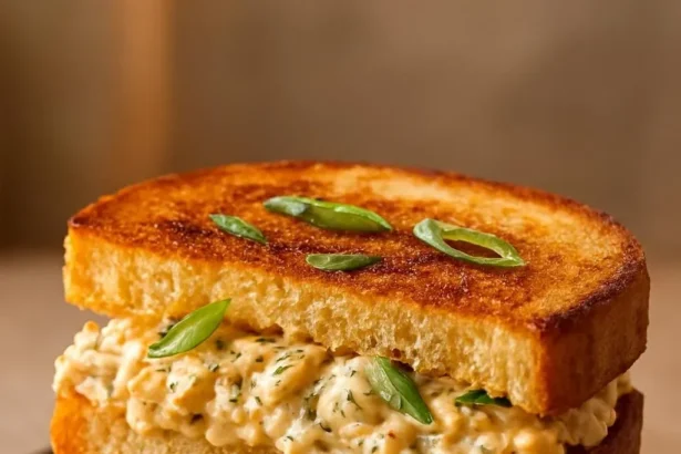 Creamy cheddar crab melt sandwich with crab meat and melted cheese