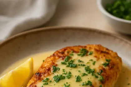 Creamy Lemon Chicken Delight served with herbs and vegetables