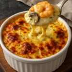 Delicious creamy seafood pot pie served in a golden crust
