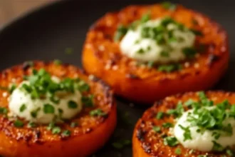 Crispy herbed sweet potatoes served with garlic lemon aioli on a plate