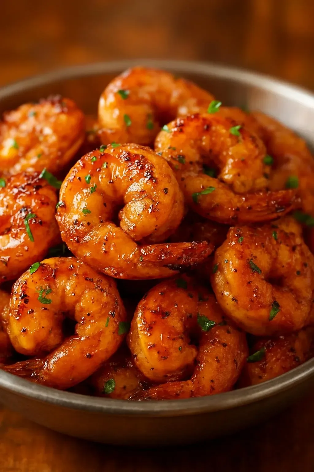 Crispy honey-glazed shrimp served on a plate with garnish