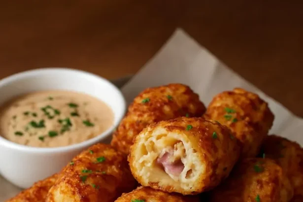Crispy Reuben-Style Tater Tots with bacon and sauerkraut, plated for serving.
