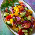 Cucumber salad with dill vinaigrette served in a bowl
