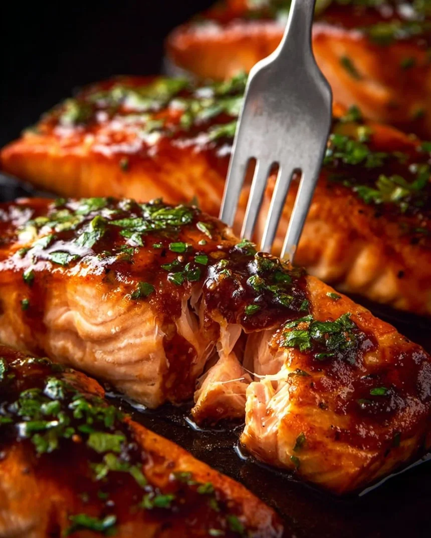 Delicious Garlic Butter Lemon Salmon served on a plate with lemon wedges