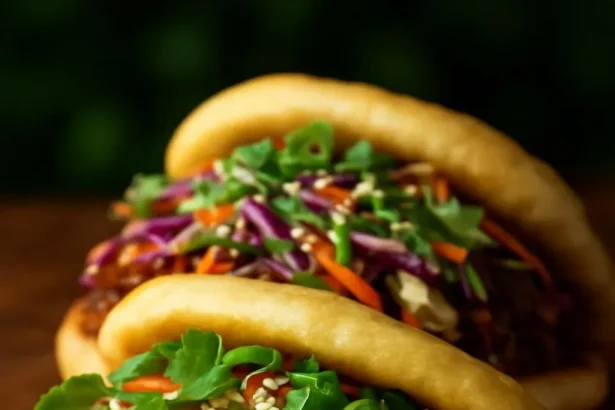 Hoisin-style beef ribs served in arepas with Korean-inspired slaw