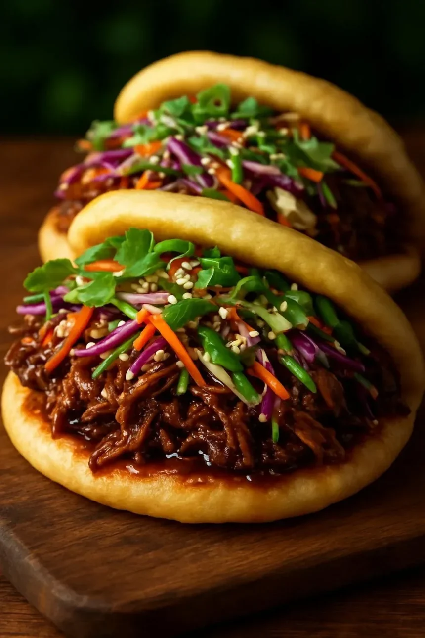 Hoisin-style beef ribs served in arepas with Korean-inspired slaw