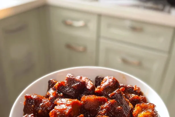 Honey soy glazed pork ribs freshly cooked and served on a plate.