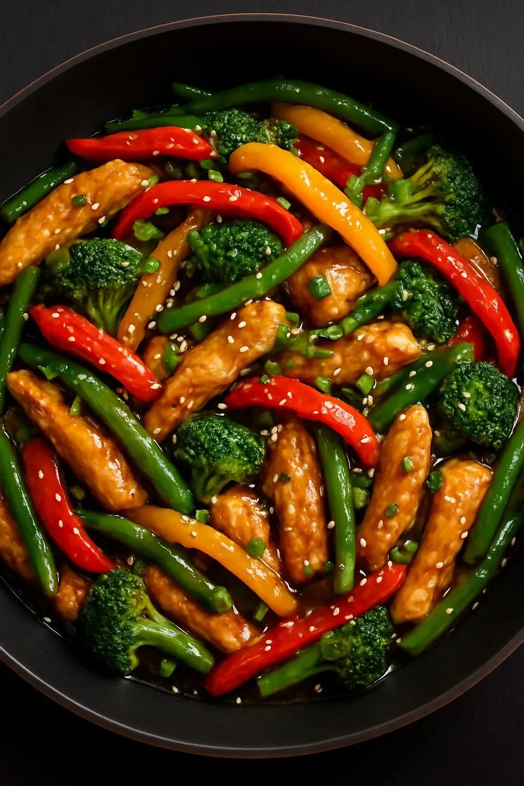 Hot Honey Chicken & Veggie Skillet dish, featuring succulent chicken and colorful vegetables.