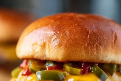 Delicious Cheddar Smash Burger with melted cheese and grilled meat