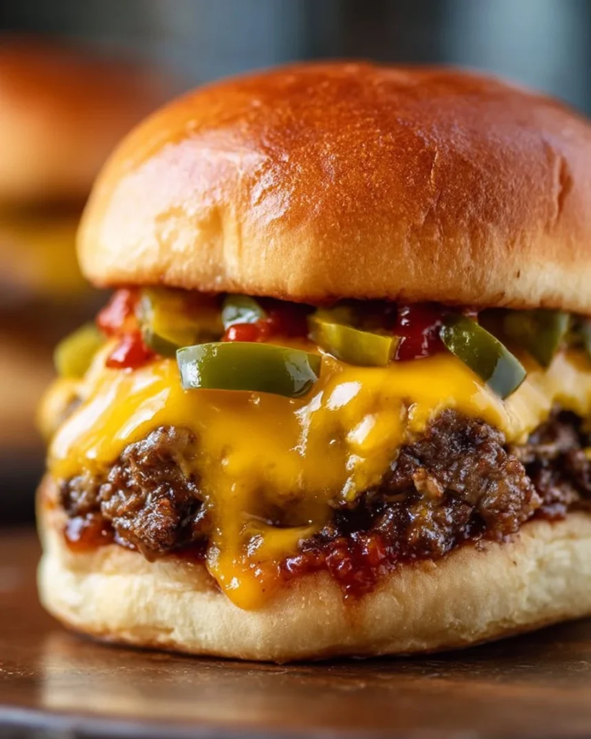 Delicious Cheddar Smash Burger with melted cheese and grilled meat