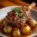 Delicious lamb shanks served with Bavarian style potatoes