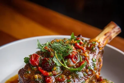 Delicious lamb shanks served with Bavarian style potatoes