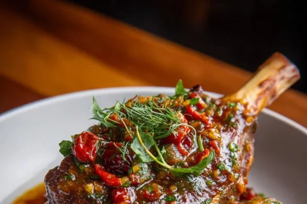 Delicious lamb shanks served with Bavarian style potatoes