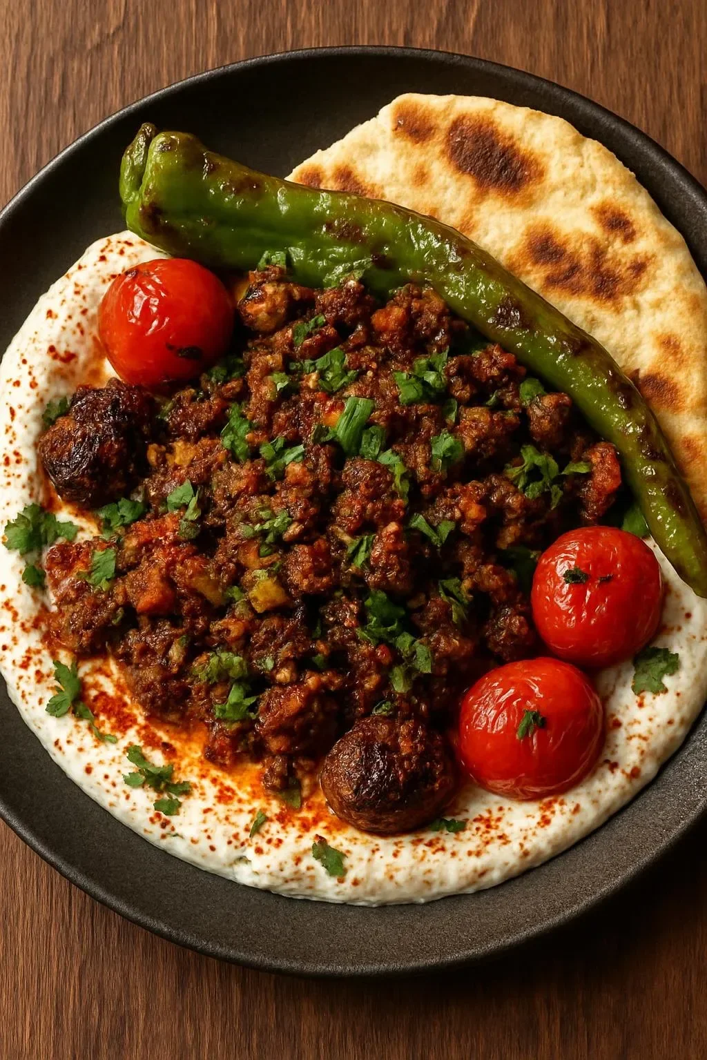 Lamb dish topped with creamy eggplant spread for a gourmet meal