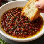Delicious Mediterranean olive oil dip served with bread for dipping
