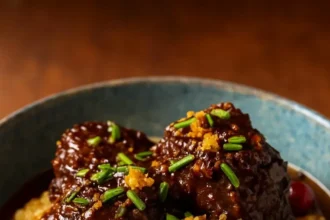 Orange-Cranberry Braised Beef Short Ribs seasoned with ginger and garlic