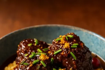 Orange-Cranberry Braised Beef Short Ribs seasoned with ginger and garlic