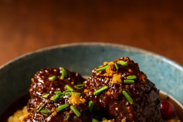 Orange-Cranberry Braised Beef Short Ribs seasoned with ginger and garlic