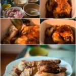 Delicious oven roasted chicken garnished with herbs and spices.