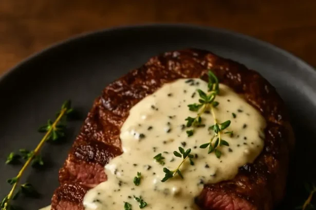 Pan-Seared New York Strip Steak served with Gorgonzola Cream Sauce