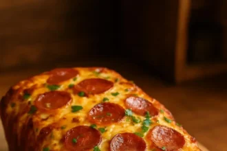 Pepperoni and cheese quick bread, a savory snack recipe for easy cooking.