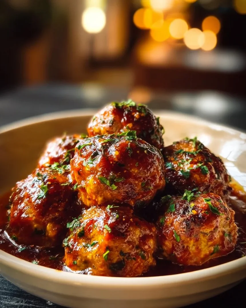 Quick French onion meatballs with caramelized onions and melted cheese