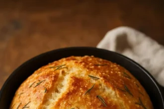 Freshly baked Rustic Parmesan Rosemary Bread with herbs and cheese