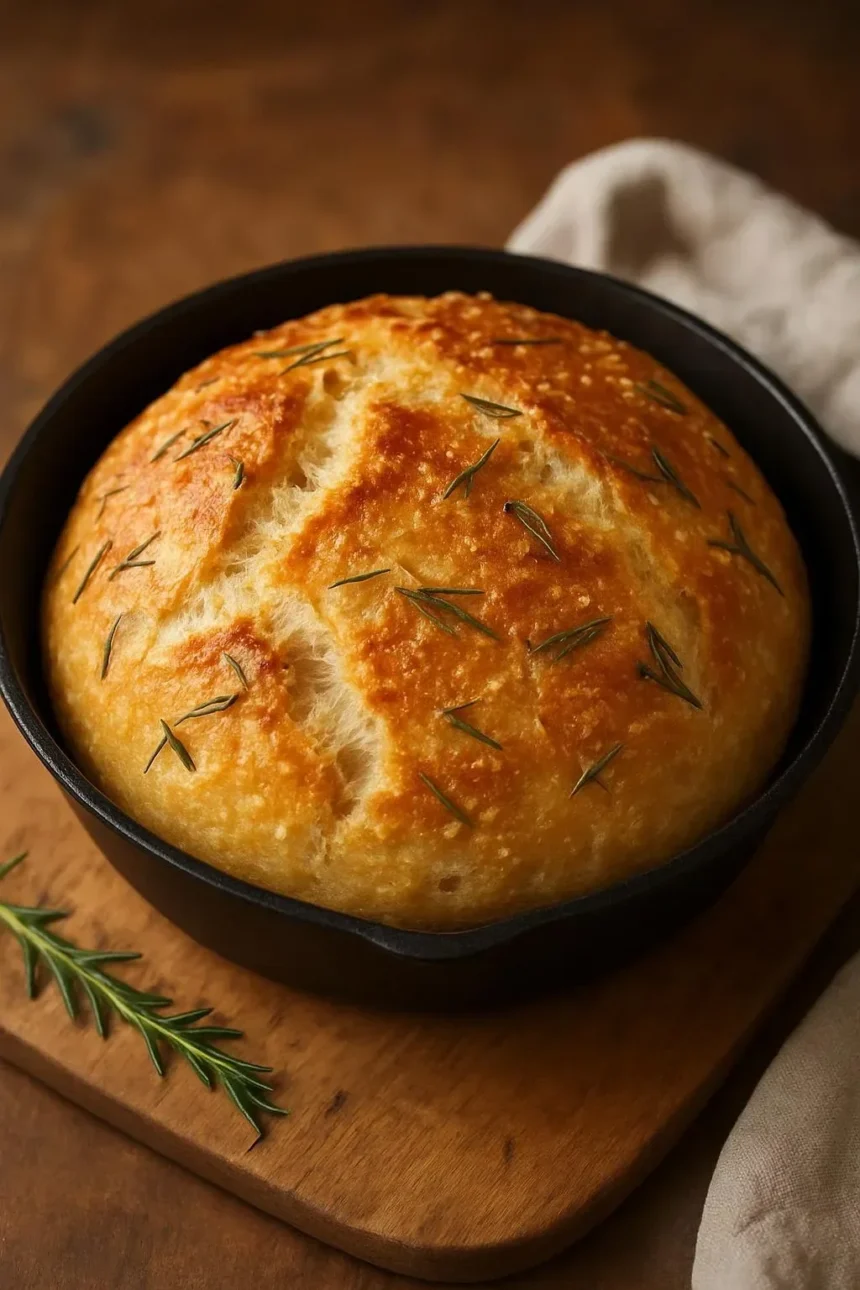 Freshly baked Rustic Parmesan Rosemary Bread with herbs and cheese