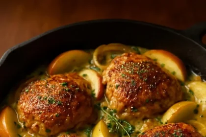Savory French Baked Chicken Normandy served with vegetables and herbs